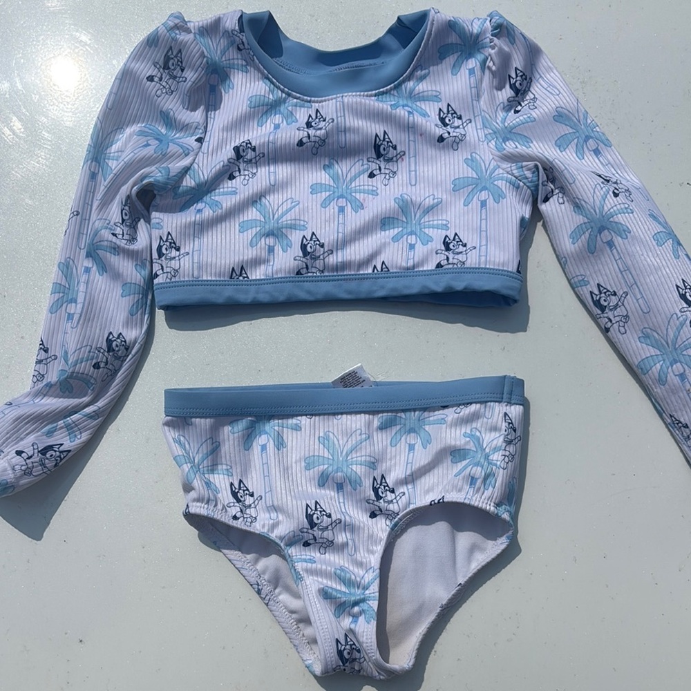 Kids Blue Palm Print Swim Set